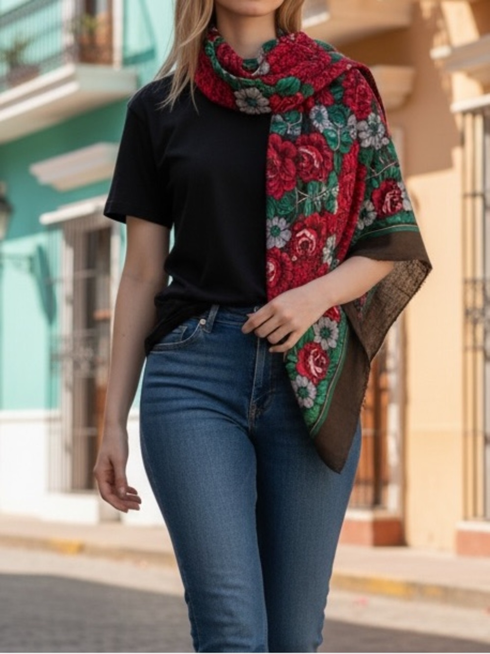 floral square scarf, NWT